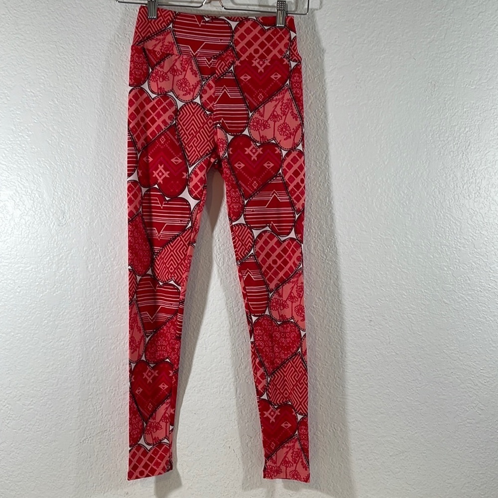 LULAROE Heart Pattern Leggings Red Soft Stretch ONE SIZE